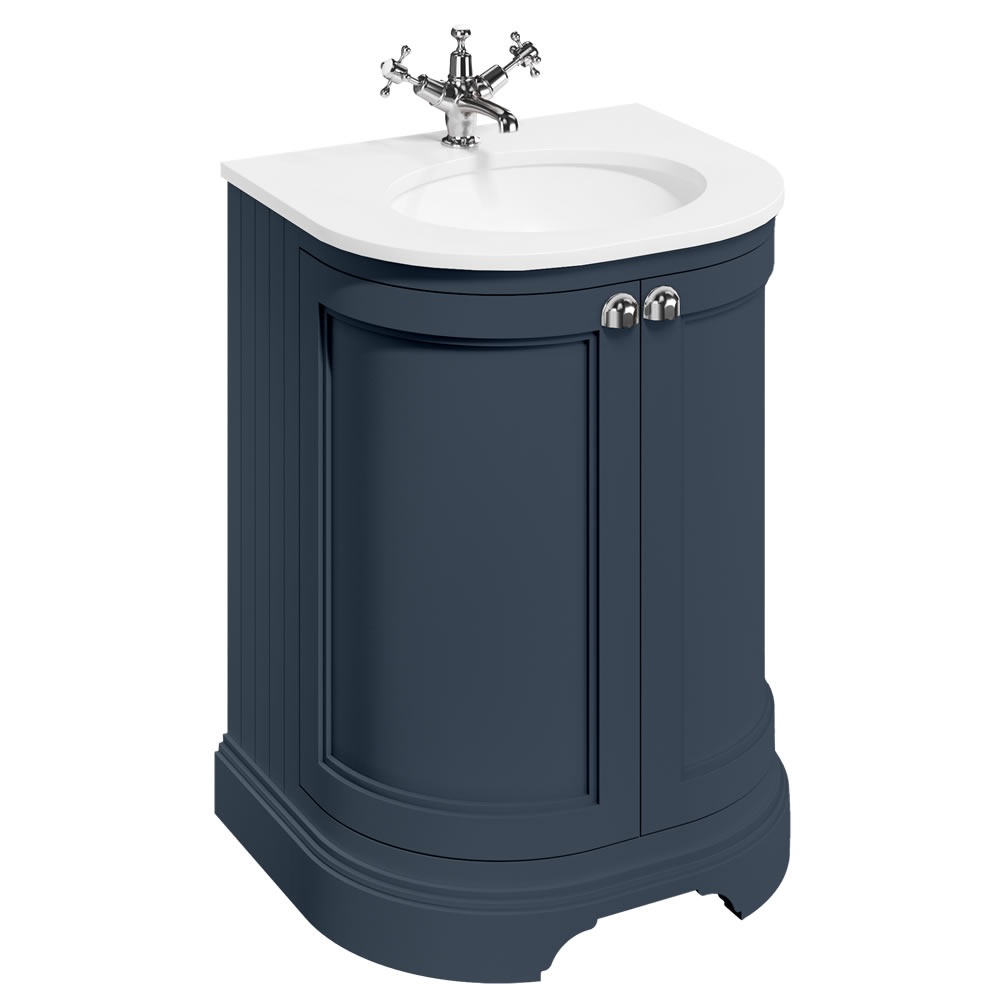 Burlington Blue 650mm Freestanding Curved Vanity Unit & White Worktop